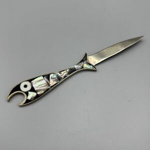 Vtg Fish Alpaca Mexico Abalone Black Letter Bottle Opener READ Imperfections